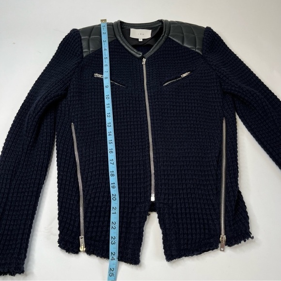 IRO Ceylona Navy Blue Waffle Pattern Knit Black Quilted Leather Edgy Zip Blazer - Picture 15 of 15